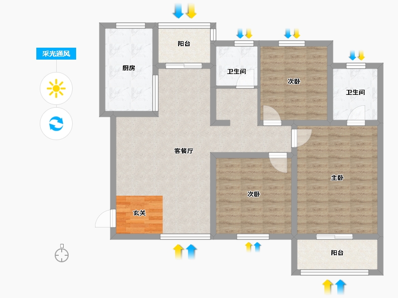 河南省-郑州市-拓丰祥和居2号楼,3号楼120m²-96.00-户型库-采光通风