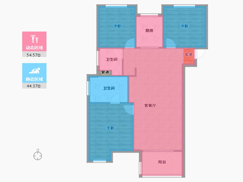 河南省-郑州市-万科溪望4号楼,3号楼,1号楼,2号楼123m²-90.84-户型库-动静分区