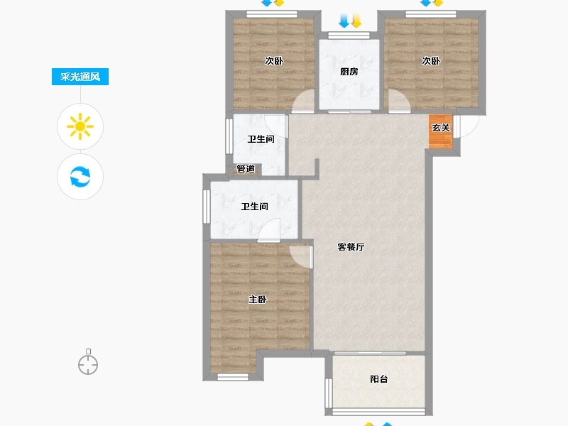 河南省-郑州市-万科溪望4号楼,3号楼,1号楼,2号楼123m²-90.84-户型库-采光通风