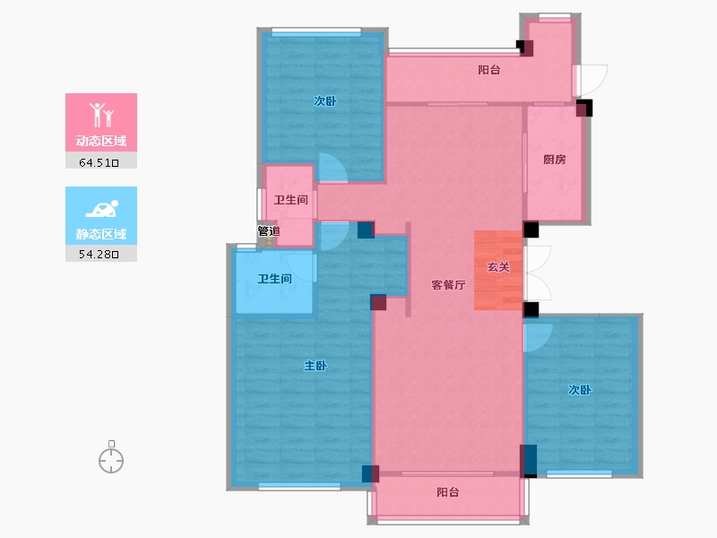 河南省-郑州市-碧桂园翡翠湾Y091洋房01户型136㎡-108.80-户型库-动静分区