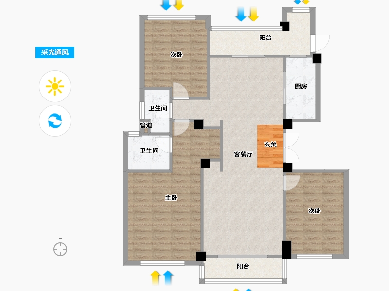 河南省-郑州市-碧桂园翡翠湾Y091洋房01户型136㎡-108.80-户型库-采光通风