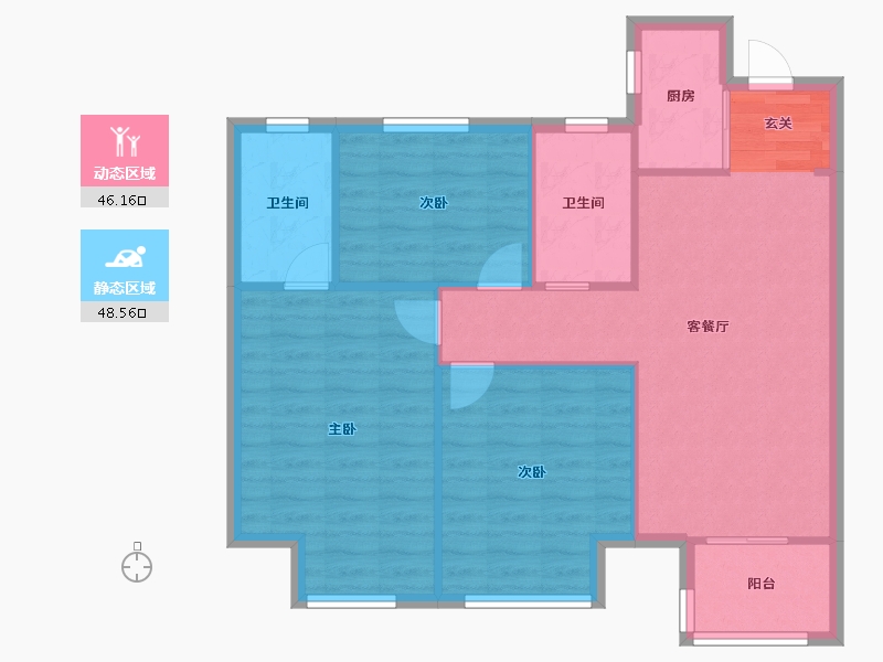 河南省-郑州市-金地名悦8号楼108m²-86.40-户型库-动静分区