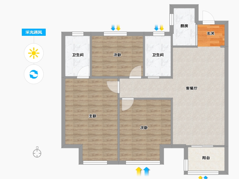 河南省-郑州市-金地名悦8号楼108m²-86.40-户型库-采光通风