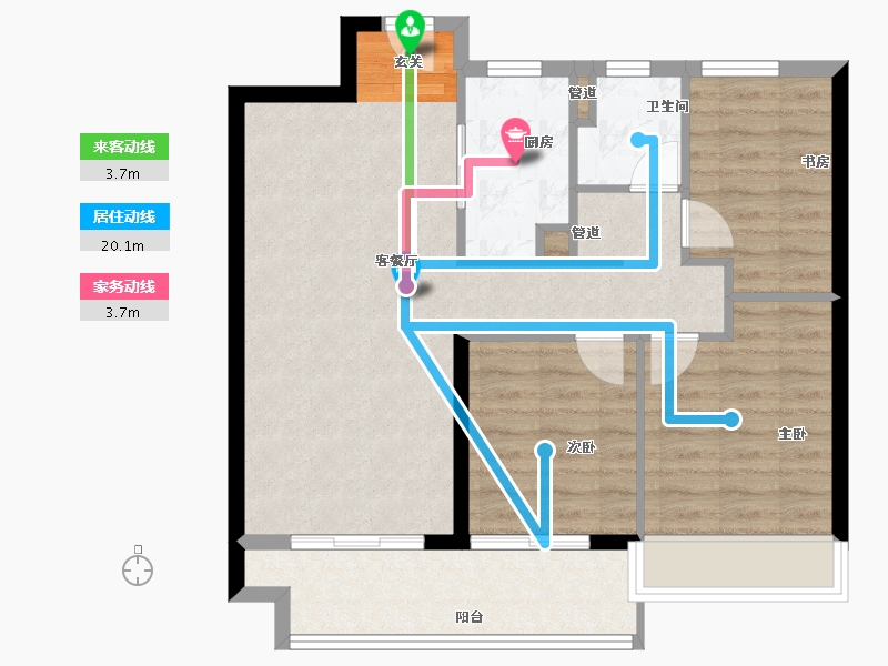 河南省-郑州市-兴港和昌凌云筑95㎡户型95m²-76.01-户型库-动静线