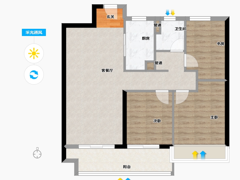 河南省-郑州市-兴港和昌凌云筑95㎡户型95m²-76.01-户型库-采光通风