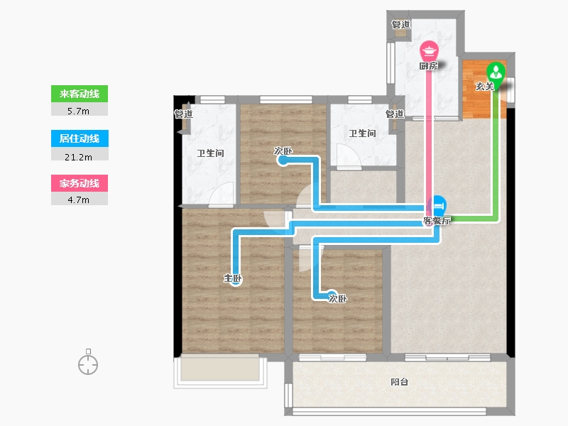 河南省-郑州市-兴港和昌凌云筑115㎡户型115m²-92.01-户型库-动静线