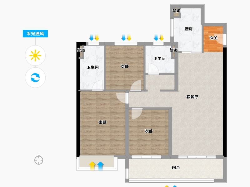 河南省-郑州市-兴港和昌凌云筑115㎡户型115m²-92.01-户型库-采光通风