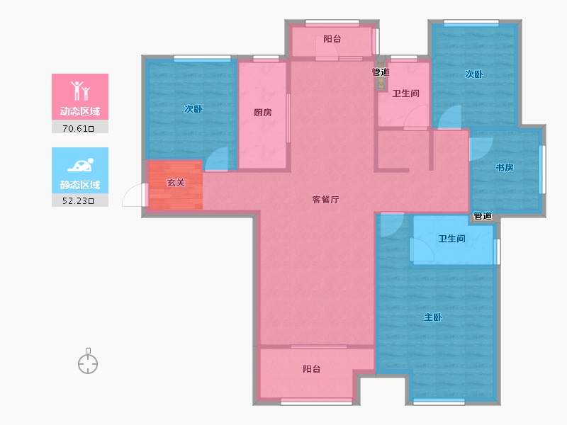 河南省-郑州市-金地名悦6号楼,1号楼,2号楼,3号楼,4号楼140m²-112.08-户型库-动静分区