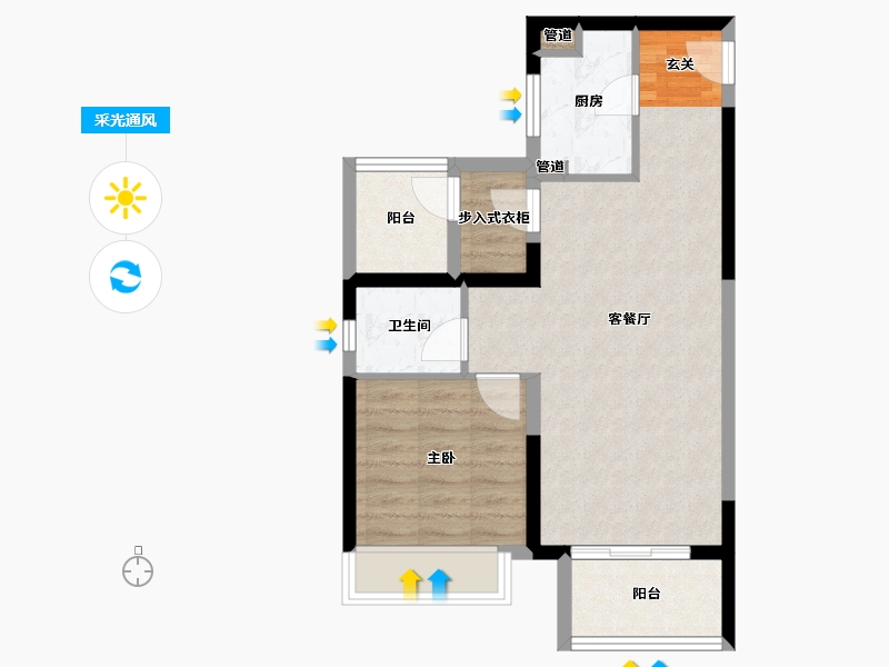 河南省-郑州市-保利金茂时光悦A户型70m²-56.11-户型库-采光通风