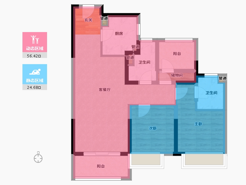 河南省-郑州市-保利金茂时光悦B户型89m²-71.20-户型库-动静分区