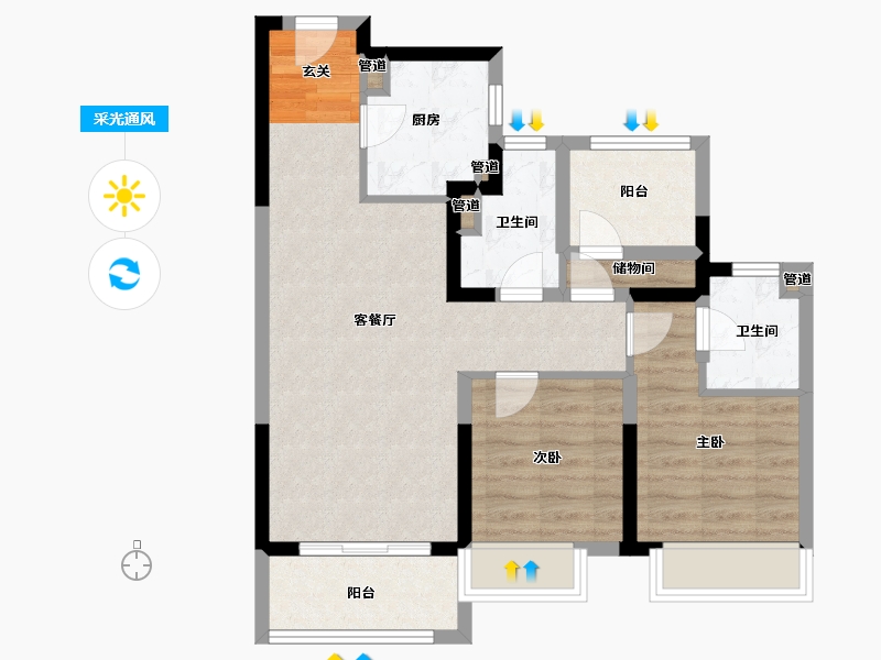 河南省-郑州市-保利金茂时光悦B户型89m²-71.20-户型库-采光通风