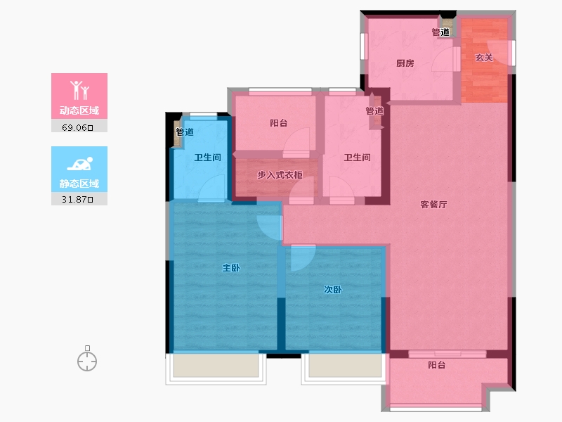 河南省-郑州市-保利金茂时光悦C户型110m²-89.78-户型库-动静分区