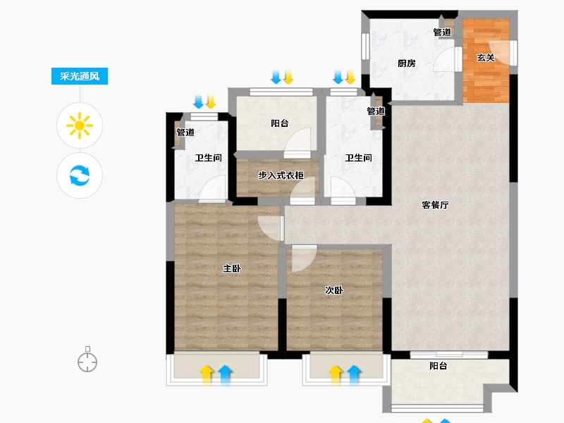 河南省-郑州市-保利金茂时光悦C户型110m²-89.78-户型库-采光通风