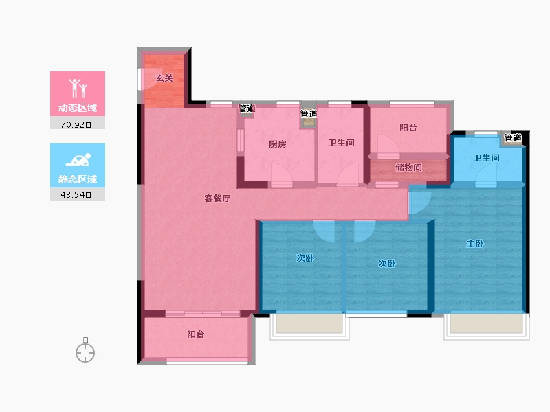 河南省-郑州市-保利金茂时光悦D户型128m²-102.40-户型库-动静分区