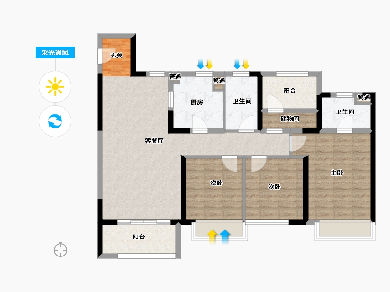 河南省-郑州市-保利金茂时光悦D户型128m²-102.40-户型库-采光通风