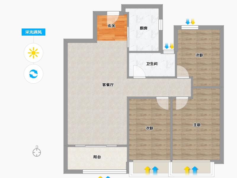 河南省-郑州市-绿城明月滨河17号楼,22号楼103m²-82.50-户型库-采光通风