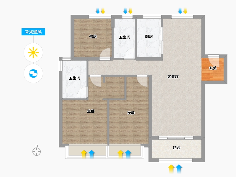 河南省-郑州市-绿城明月滨河17号楼,22号楼115m²-92.00-户型库-采光通风