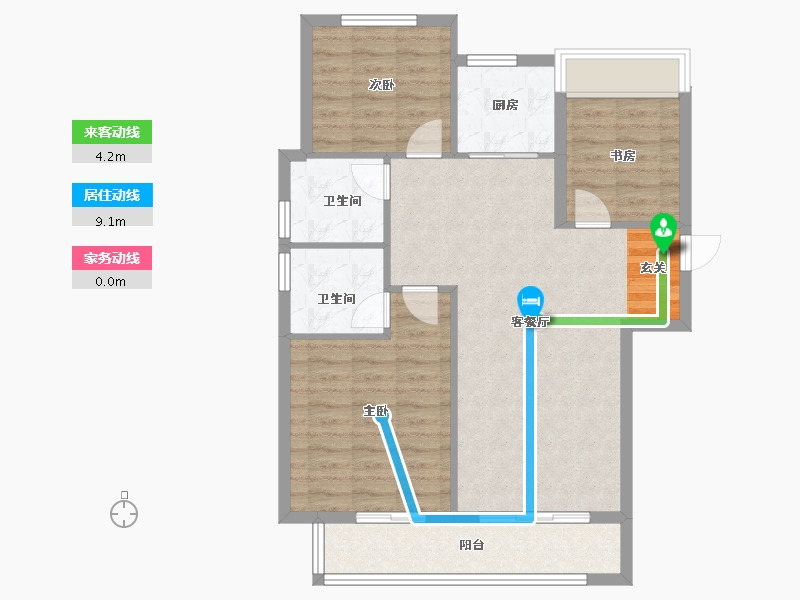 河南省-郑州市-绿都东澜岸1号楼,5号楼,7号楼105m²-84.00-户型库-动静线