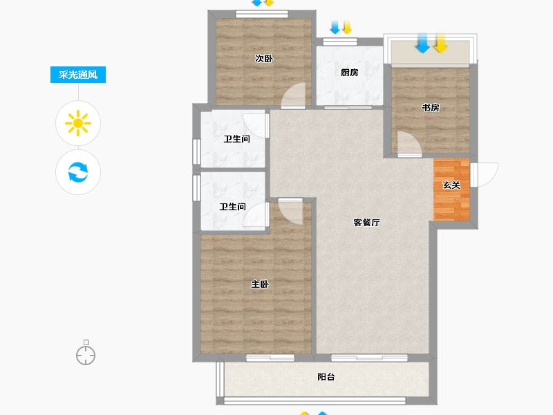 河南省-郑州市-绿都东澜岸1号楼,5号楼,7号楼105m²-84.00-户型库-采光通风