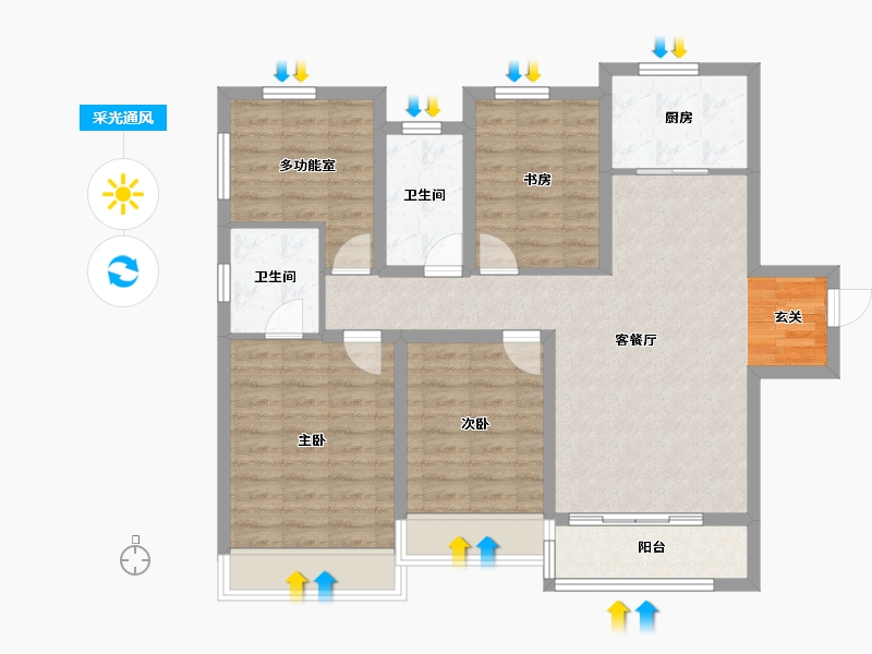 河南省-郑州市-绿都东澜岸2号楼,3号楼,6号楼122m²-96.99-户型库-采光通风