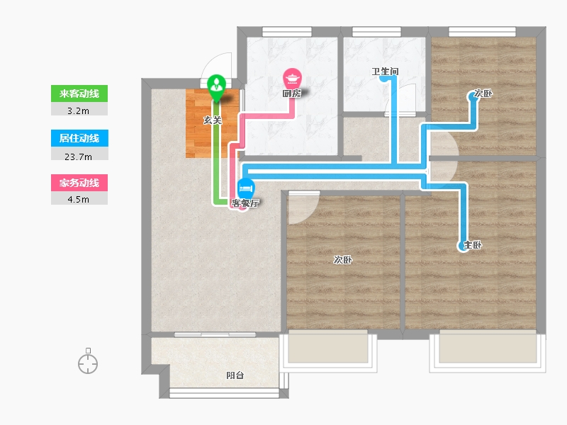 河南省-郑州市-融侨雅筑7号楼,9号楼,10号楼88m²-70.40-户型库-动静线