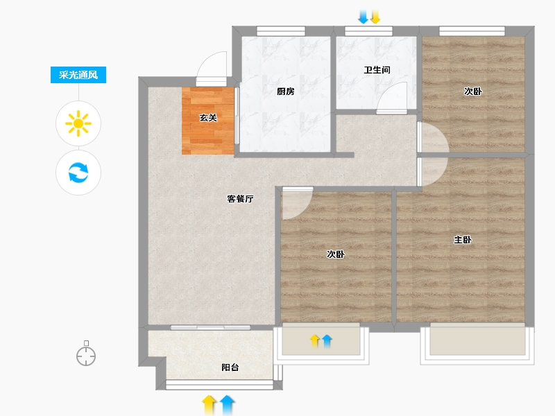 河南省-郑州市-融侨雅筑7号楼,9号楼,10号楼88m²-70.40-户型库-采光通风