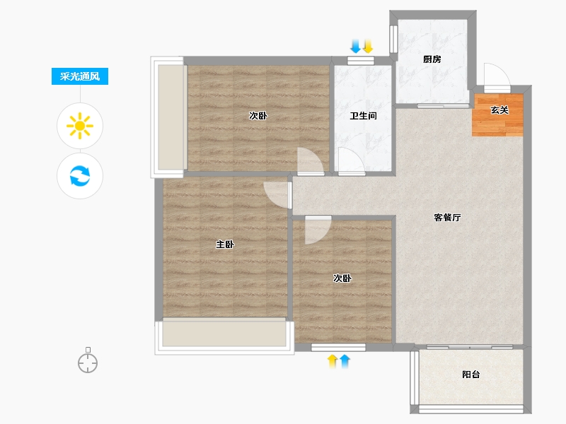 河南省-郑州市-裕华行园6号楼105m²-84.00-户型库-采光通风