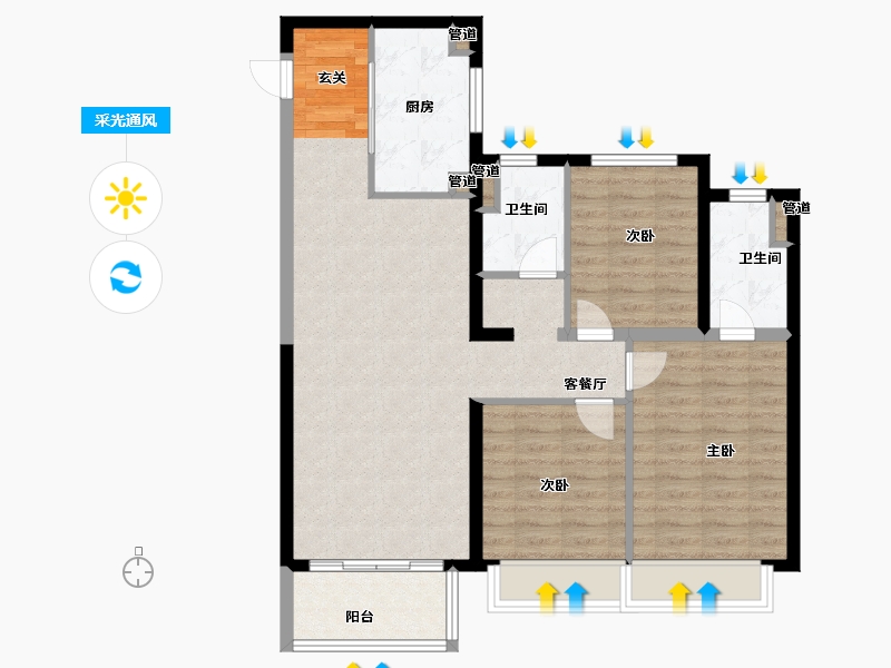 河南省-郑州市-建海当代公园阅MOMΛ2号楼115m²-91.72-户型库-采光通风