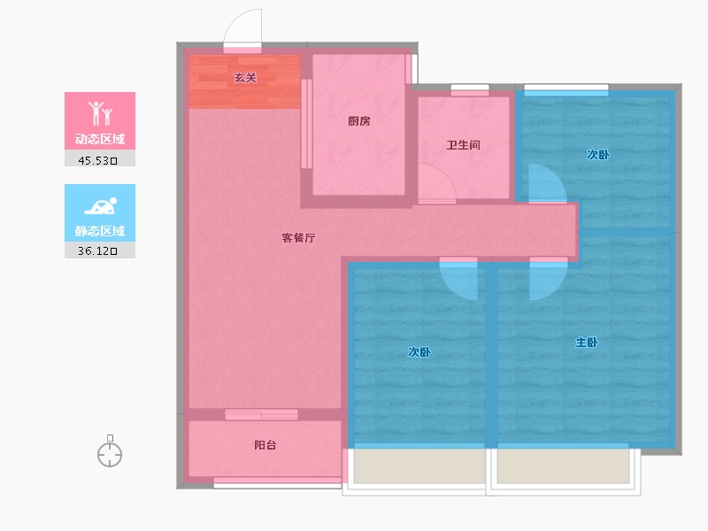 河南省-郑州市-裕华行园6号楼90m²-72.00-户型库-动静分区