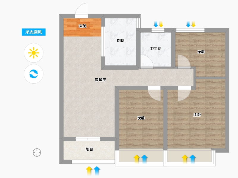 河南省-郑州市-裕华行园6号楼90m²-72.00-户型库-采光通风