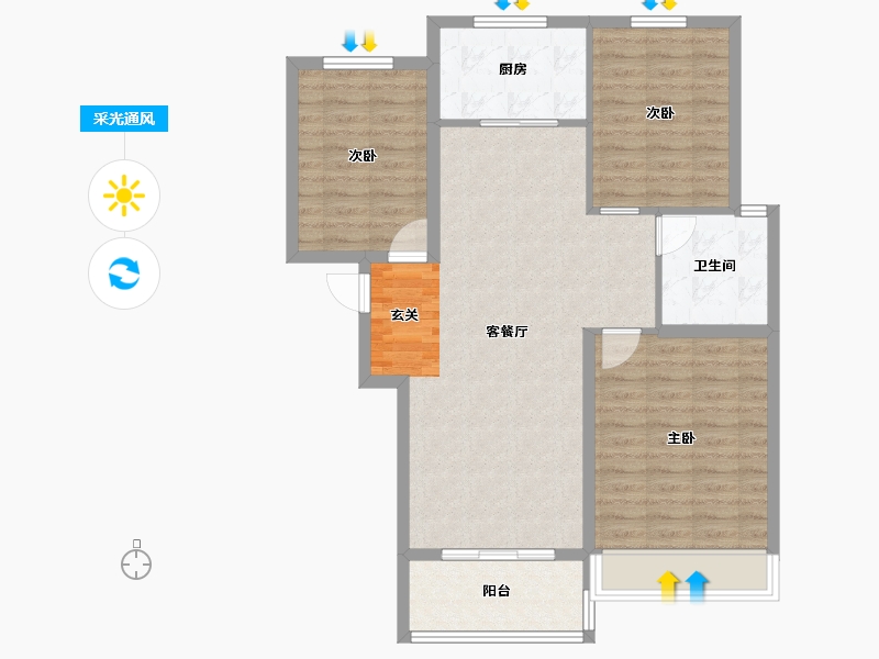 河南省-郑州市-裕华行园6号楼113m²-90.39-户型库-采光通风