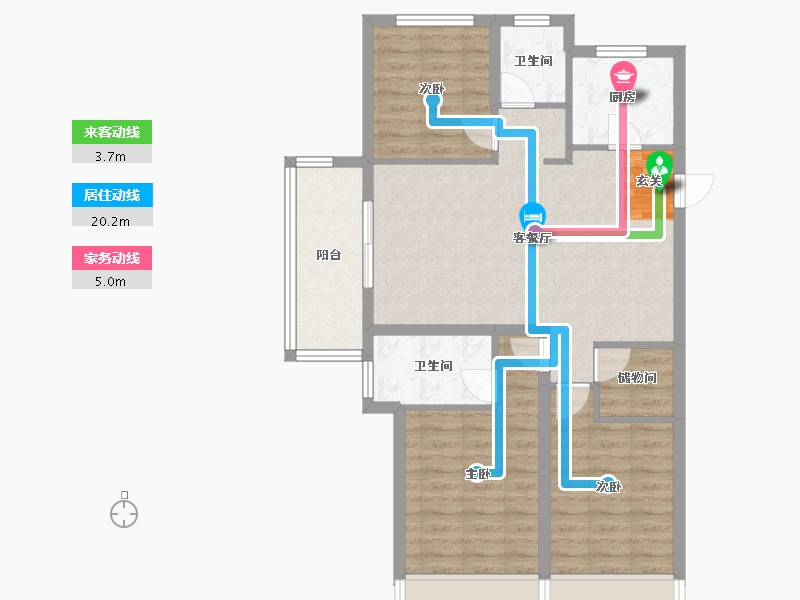 河南省-郑州市-荥阳领地天屿1号楼105m²-84.00-户型库-动静线