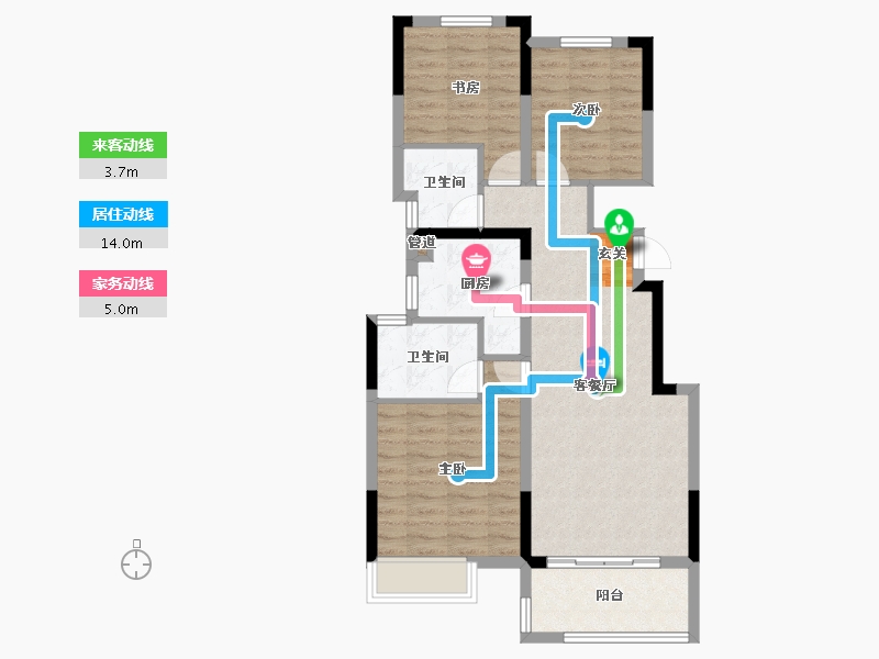 河南省-郑州市-时代天境A4户型98m²-78.40-户型库-动静线