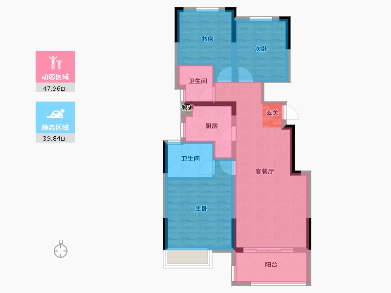 河南省-郑州市-时代天境A4户型98m²-78.40-户型库-动静分区