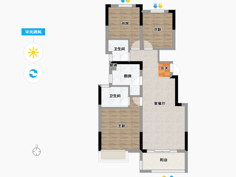 河南省-郑州市-时代天境A4户型98m²-78.40-户型库-采光通风