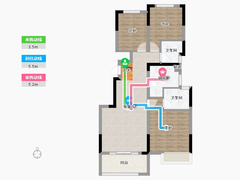 河南省-郑州市-时代天境A5户型99m²-79.19-户型库-动静线