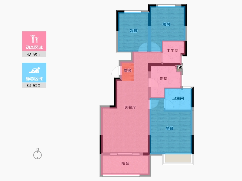 河南省-郑州市-时代天境A5户型99m²-79.19-户型库-动静分区