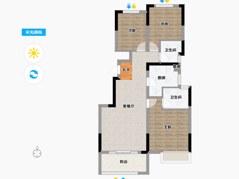 河南省-郑州市-时代天境A5户型99m²-79.19-户型库-采光通风