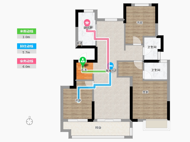 河南省-郑州市-时代天境B4户型109m²-87.21-户型库-动静线