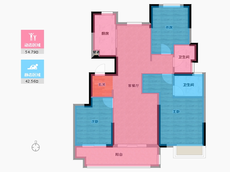 河南省-郑州市-时代天境B4户型109m²-87.21-户型库-动静分区