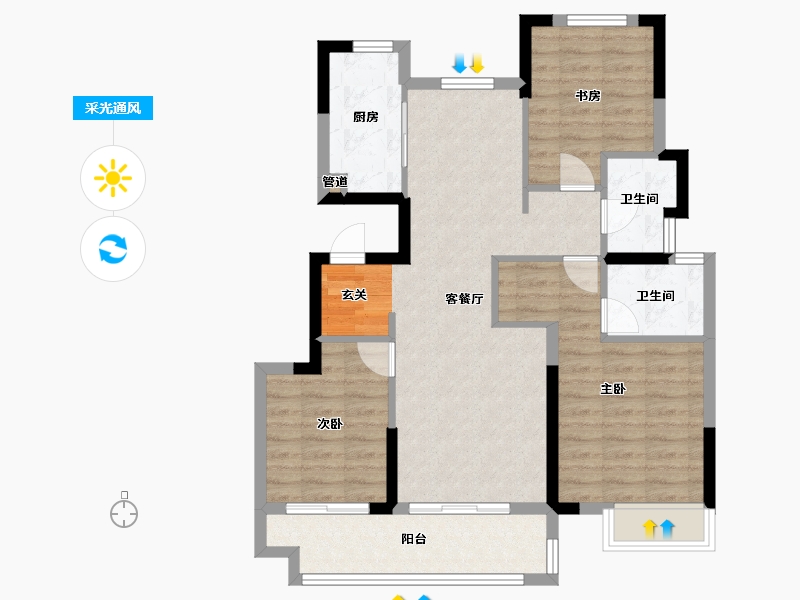 河南省-郑州市-时代天境B4户型109m²-87.21-户型库-采光通风