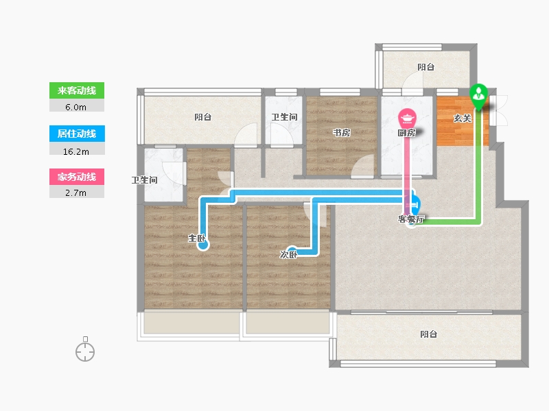 河南省-郑州市-永丰乐境洋房E户型123m²-98.40-户型库-动静线