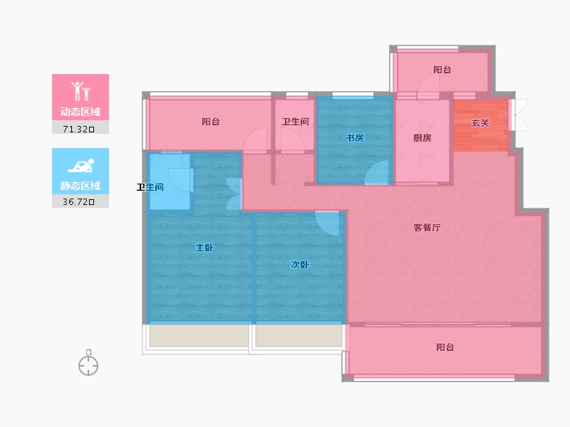 河南省-郑州市-永丰乐境洋房E户型123m²-98.40-户型库-动静分区