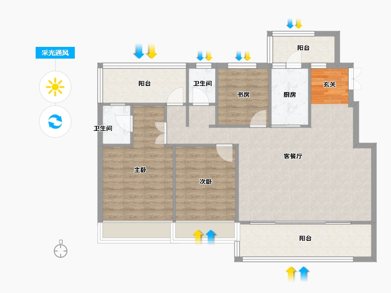 河南省-郑州市-永丰乐境洋房E户型123m²-98.40-户型库-采光通风