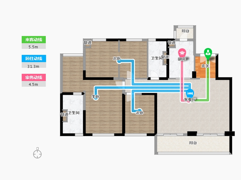 河南省-郑州市-康桥美庐湾175㎡户型175m²-140.00-户型库-动静线