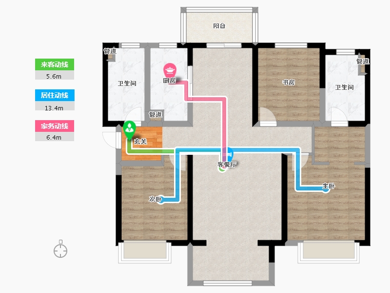 河南省-郑州市-青风公园二期二期5号楼,二期7号楼136m²-108.80-户型库-动静线