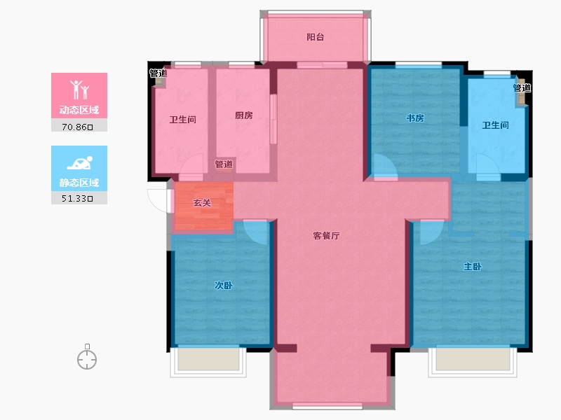 河南省-郑州市-青风公园二期二期5号楼,二期7号楼136m²-108.80-户型库-动静分区