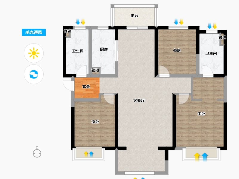 河南省-郑州市-青风公园二期二期5号楼,二期7号楼136m²-108.80-户型库-采光通风