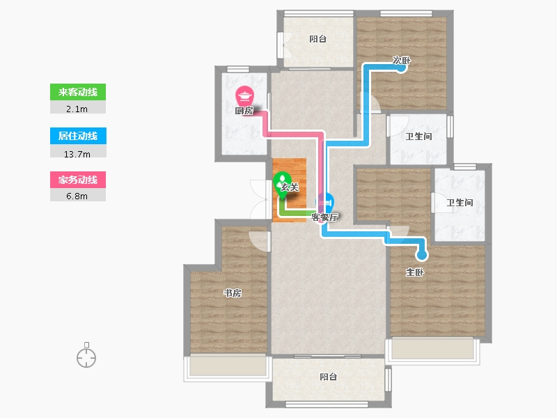 河南省-郑州市-青风公园二期洋房B-3户型145m²-116.00-户型库-动静线