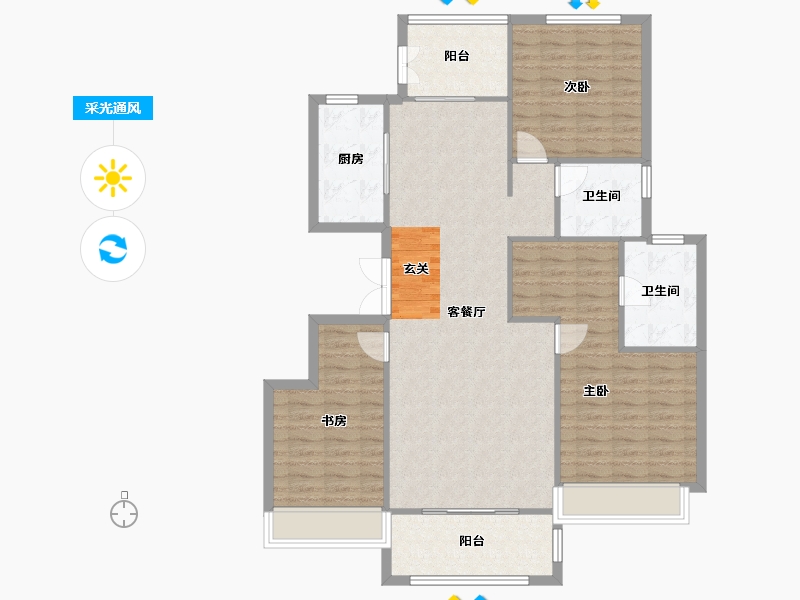 河南省-郑州市-青风公园二期洋房B-3户型145m²-116.00-户型库-采光通风